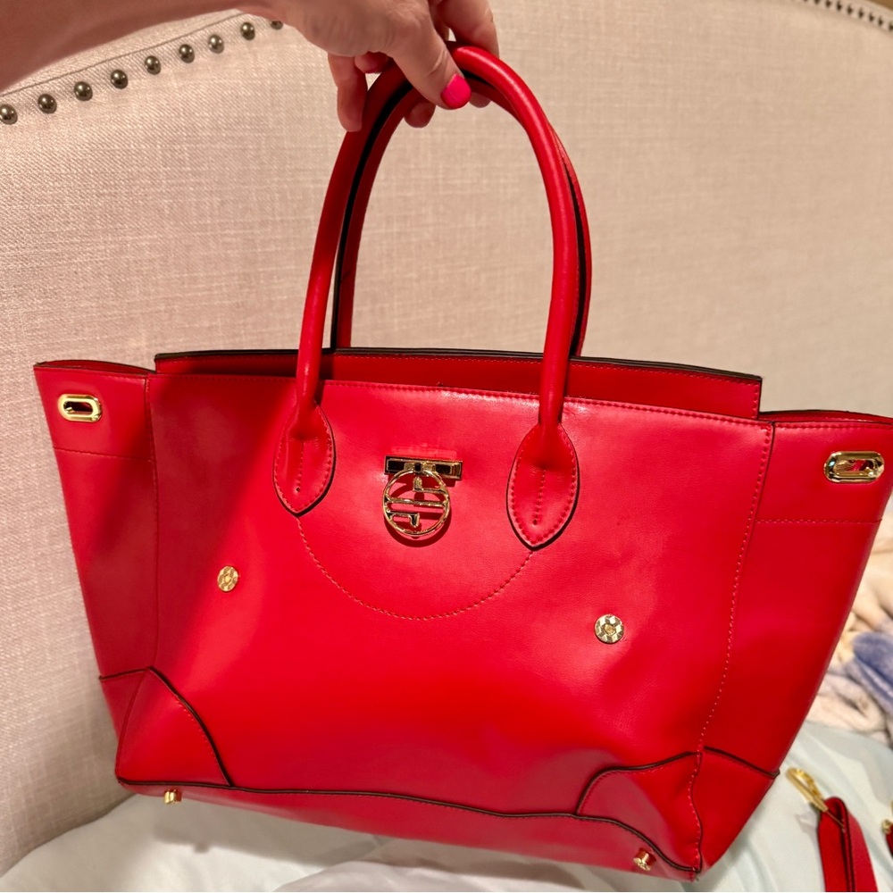 Vintage! Segolene Paris Red Leather Satchel, Large, Dust Bag Included, NWT - Picture 2 of 11